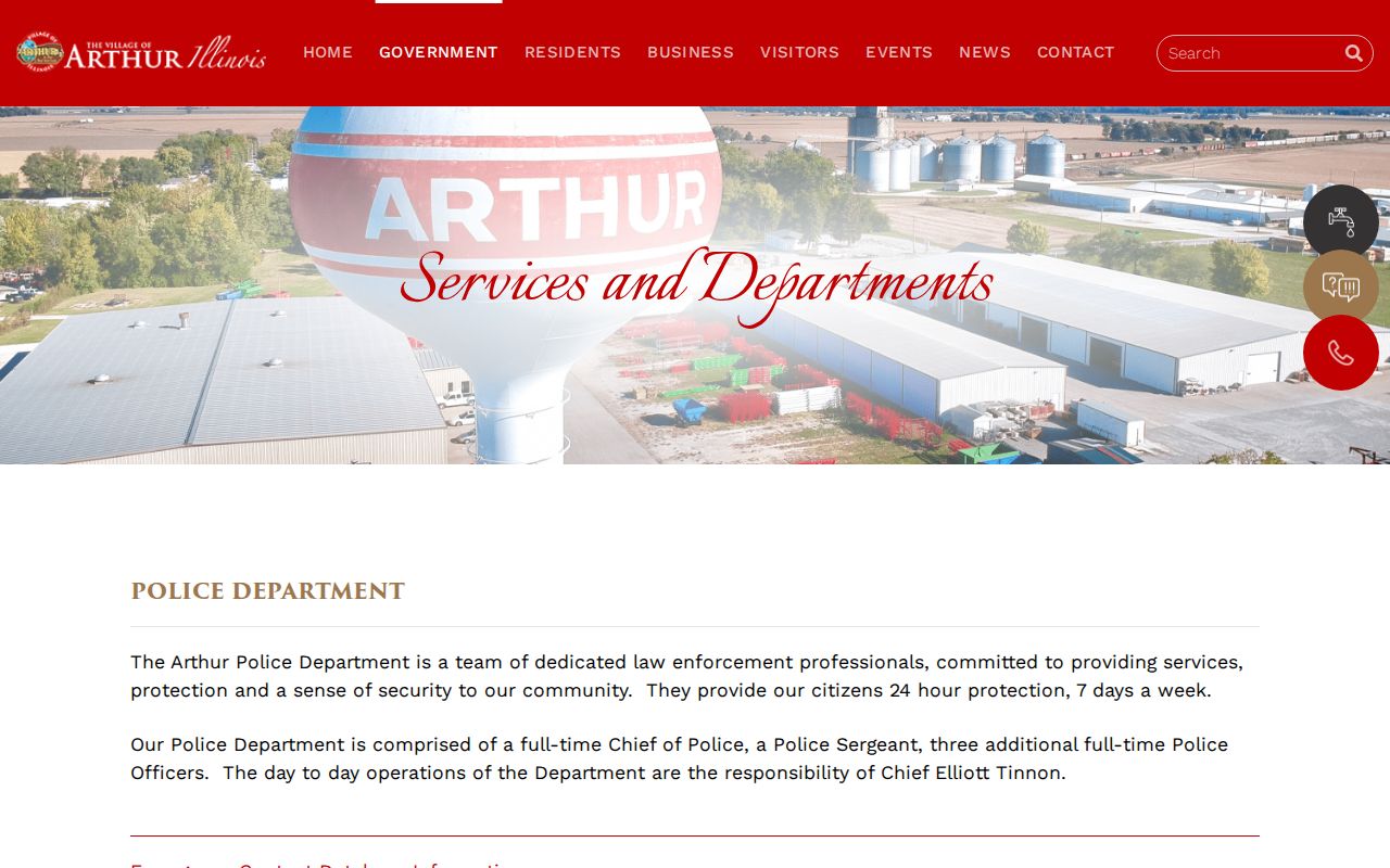 Moultrie County Arthur Police Department webpage showing official contact information and office hours