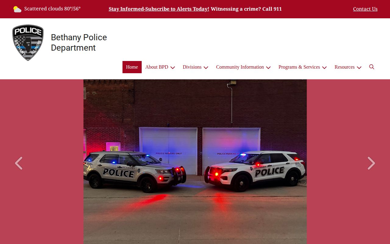 Moultrie County Bethany Police Department page for police contact and arrest records