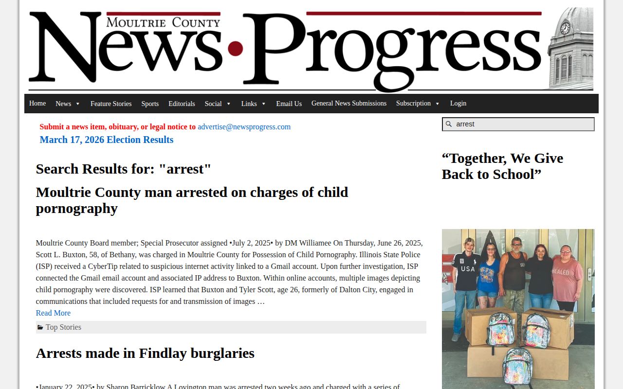 News Progress arrest search for Moultrie County crime stories