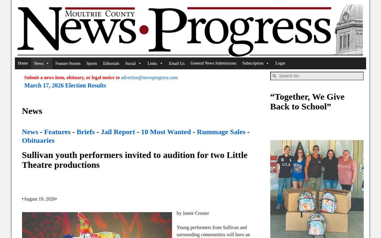 News Progress Moultrie County news section for crime coverage