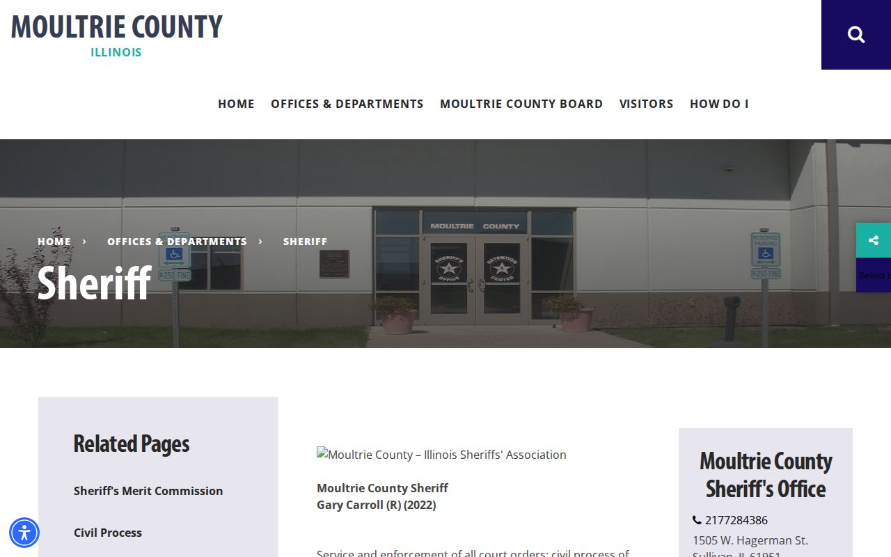 Moultrie County Sheriff's Office official contact page for booking records