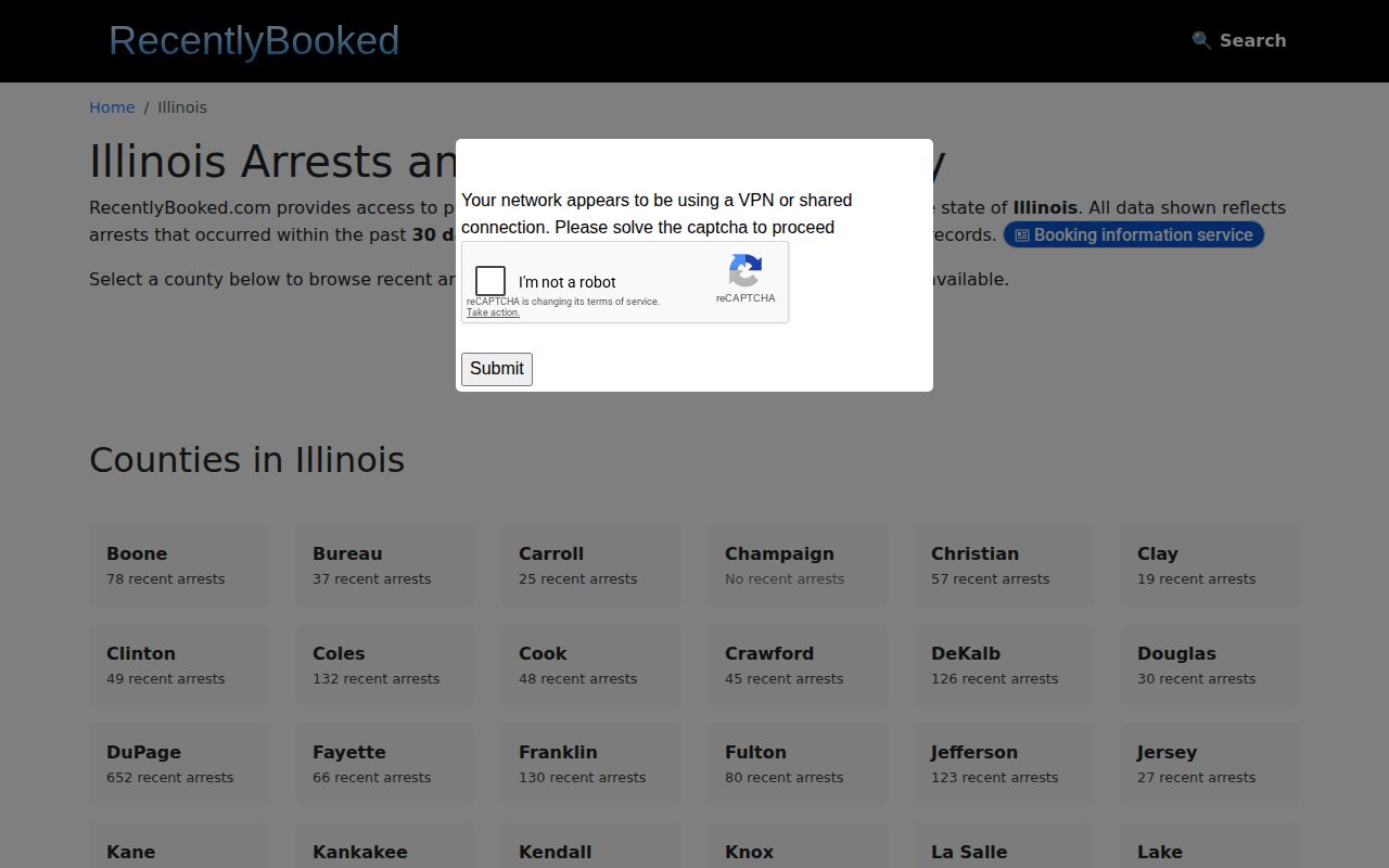 Moultrie County unofficial Illinois booking directory used as a caveated third-party source example
